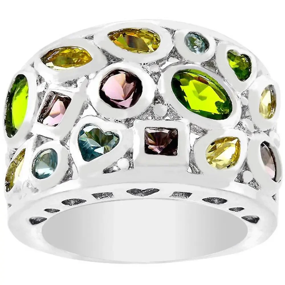 Cubic Zirconia CZ White Gold Rhodium Plated Silver Multi Gem Ring, Pendant Set - Picture 8 of 10